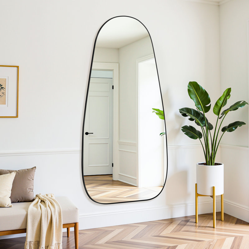 Large Framed Waterdrop Floor Mirror, Black, 68" x 26"