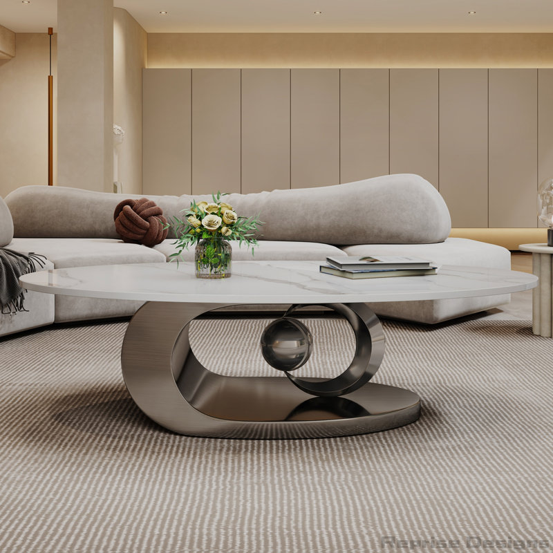 Table basse en marbre avec base sculpturale en acier inoxydable, Gris
