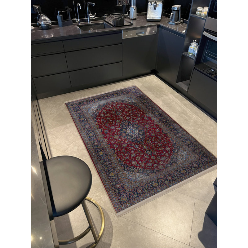 Tapis décoratif rétro bourgogne à motif traditionnel multicolore, Rectangle 5 pi 2 po x 7 pi 7 po