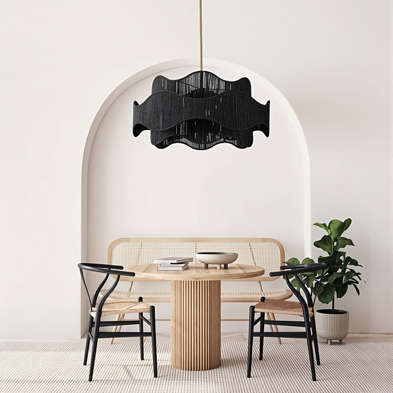 5 - Light 28" Hand-Woven Rattan Boho/Modern Farmhouse Drum Chandelier With Polished Brass Finish For Dining Room Or Bedroom