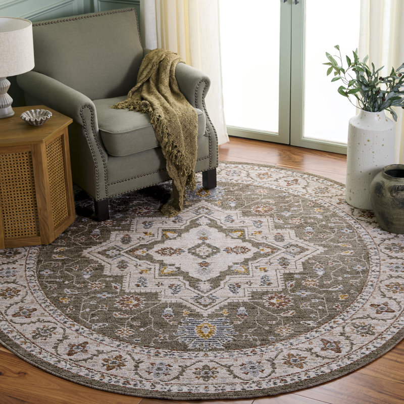 Vintage Rosewood 500 Performance Oriental; Vintage Look Indoor Rug, Round 6'3"