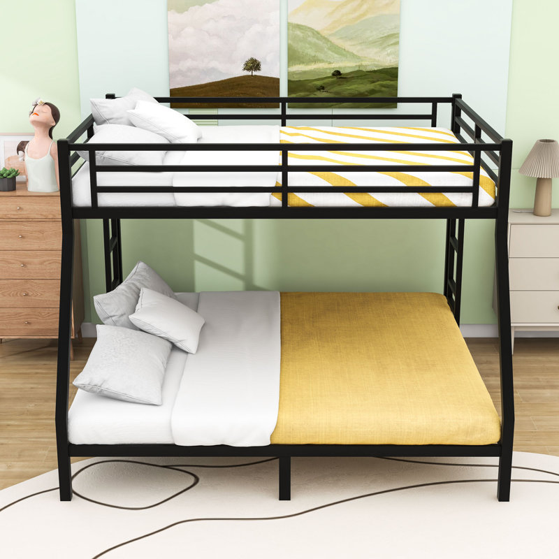 Metal Standard Bunk Bed With Ladders And Under-Bed Storage, Queen Over King