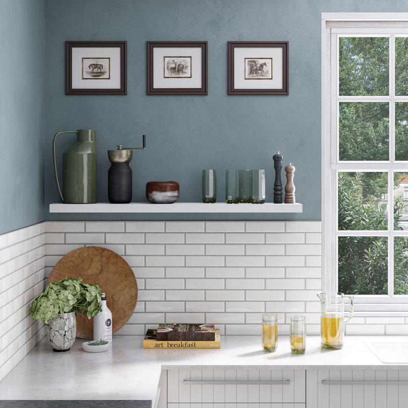 White Wood Floating Shelf with Invisible Wall Mount Bracket, 48"