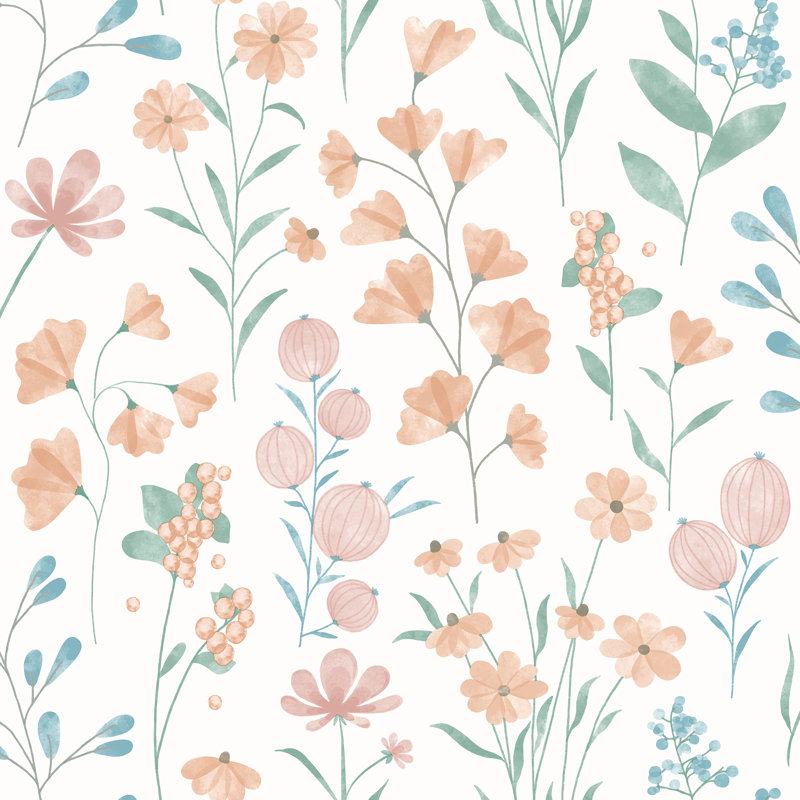 Floral Candy Orange Wallpaper, Orange