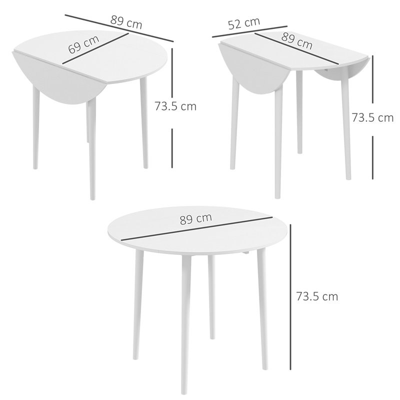HOMCOM Folding Dining Table for 4 Round Drop Leaf Table, Modern, White