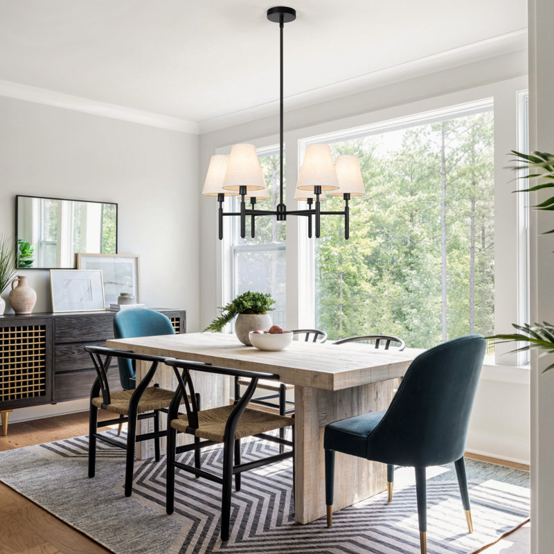6-Light Modern Fabric Chandelier with 2 Wall Sconces Set for Dining Room, Matte Black