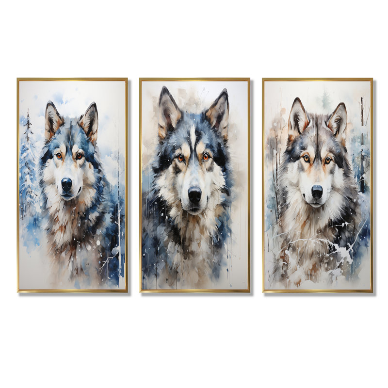 Siberian Dog Serenity - Dog, reproduction d'art sur toile, ensemble de 4, Cadre flottant doré, H 40 po x l 60 po