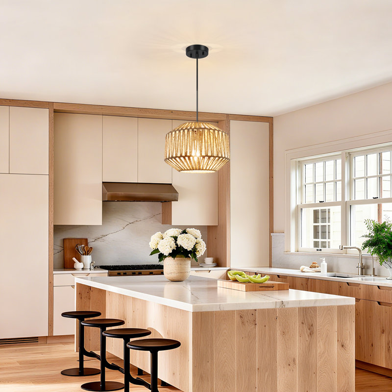 Milewski Bohemian Rattan Pendant Lights Kitchen Island Lighting Adjustable Height Geometric Fixture