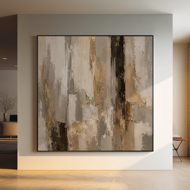 Extra Large Wall Art Fabric Print - Brown Abstract Vertical Forms Contemporary Living Room Decor - "Frame Assembly Required (Unfinished Frame)"