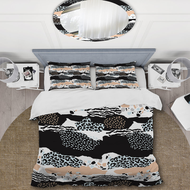Ensemble de housse de couette en microfibre noir / beige / blanc 3 pièces