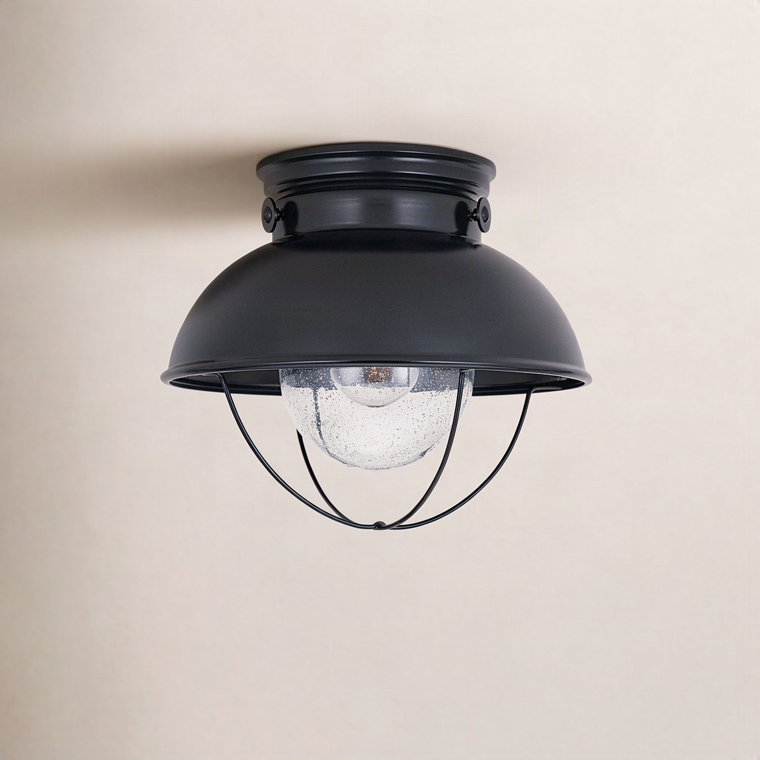 Audrey Seeded Bell Outdoor Semi-Flush Mount, Black
