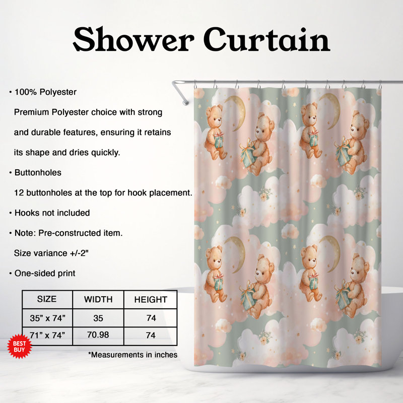 Rideau de douche Coral Soft Bear - Premium 187, H 74 po x l 71 po