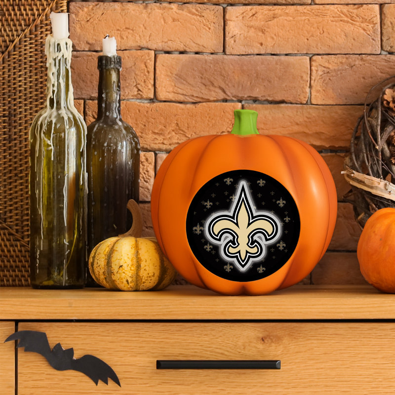 Décoration citrouille en résine avec logo DEL 3D des Saints de la Nouvelle-Orléans (NFL) | 25 cm