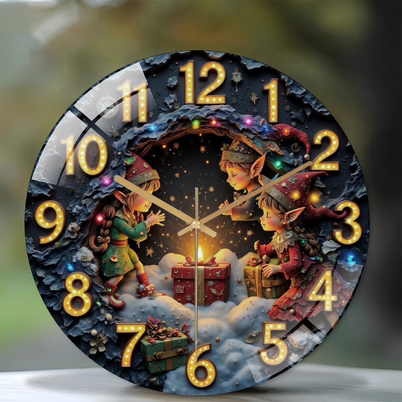 Numéros-1-12-Avec-elfes-et-cadeaux - Horloge murale