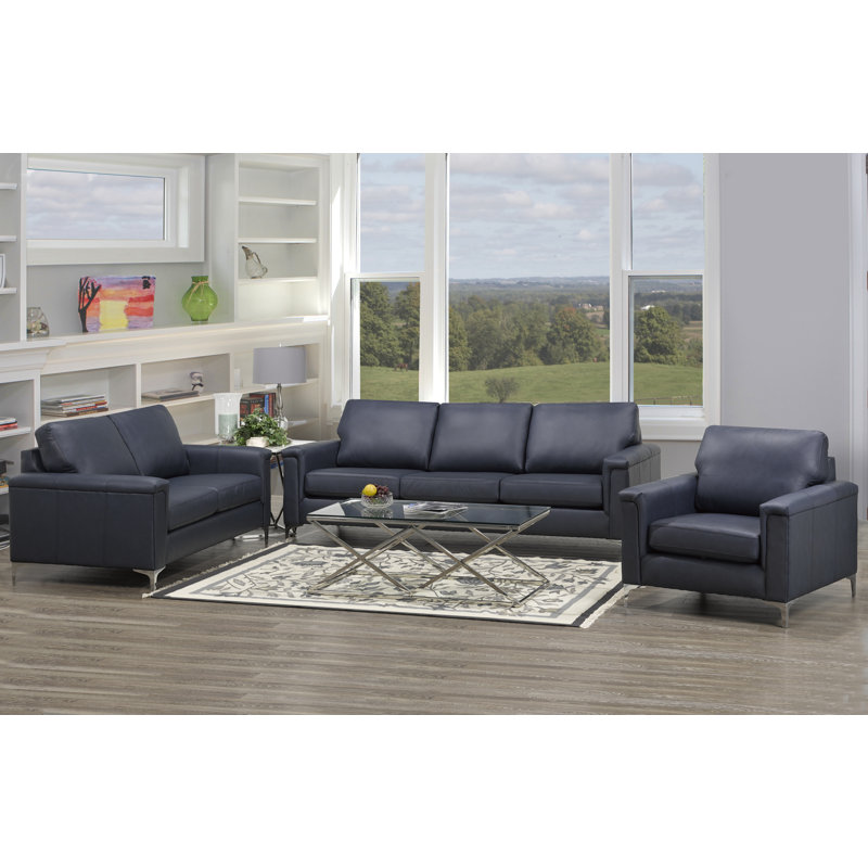 Canapé et fauteuil Karlysia, Cuir assorti bleu marine