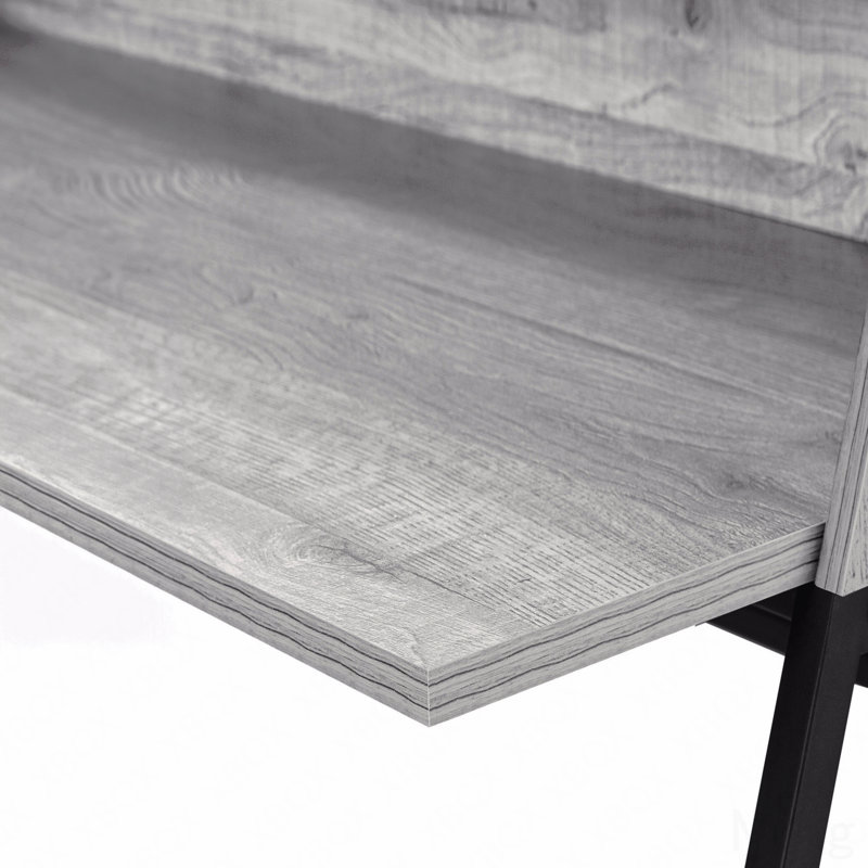Bureau d'ordinateur, bureau personnel, ordinateur portable, tablettes de rangement, L 48 po, travail, stratifié gris, métal noir, contemporain, moderne