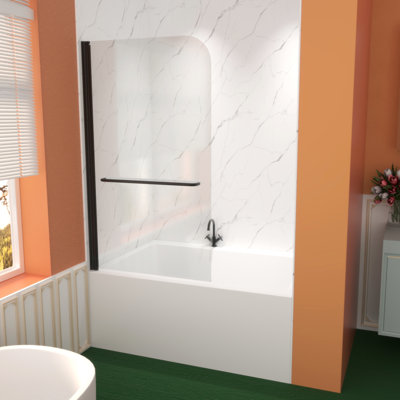 Bath Tub Pivot Shower Screen, 1/4" Tempered Glass with Towel Bar, Model 3458