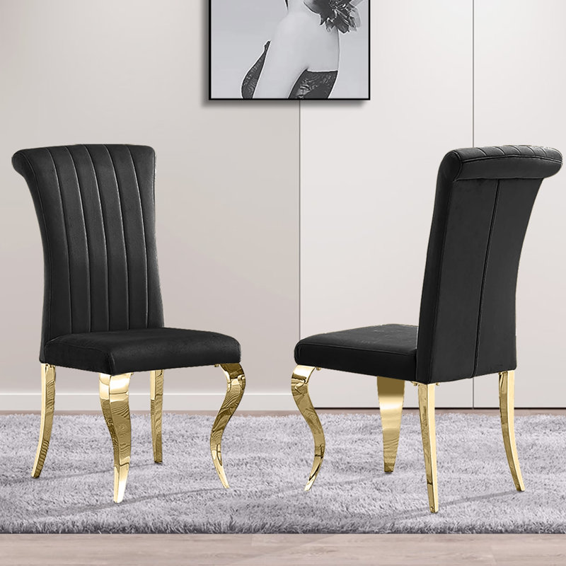 Chaise en velours Franciska, Noir, Or