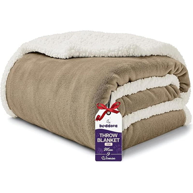 Beddora Flannel Sherpa Throw Blanket – Reversible, Ultra-Soft & Warm, 50" x 60" – Cozy All-Season Comfort for Couch, Sofa, Bed – Perfect for Winter & Summer