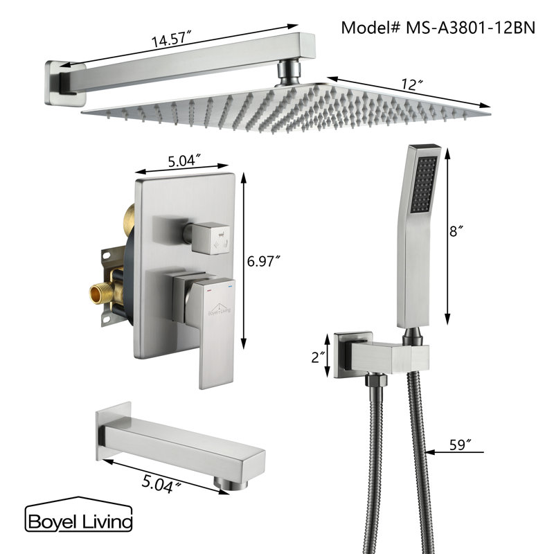 Système de douche complet avec valve brute, Argent