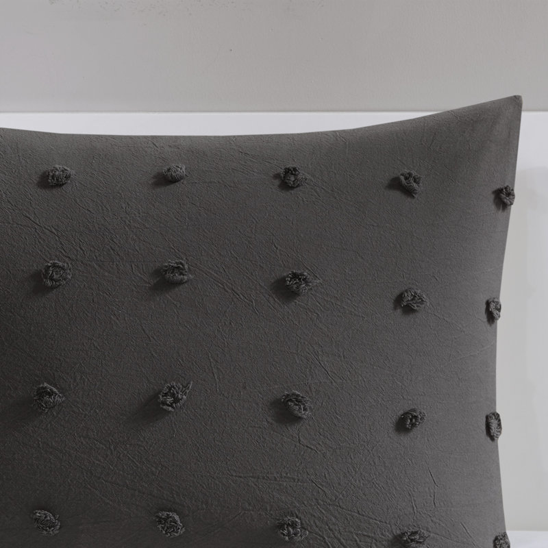 Brooklyn Cotton Jacquard Duvet Cover Set with Euro Shams and Throw Pillows, Charcoal