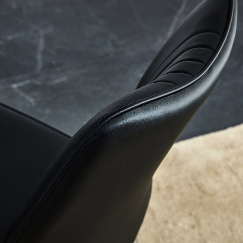 Quatre chaises de salle à manger noires - tissu en polyuréthane avec pieds en métal pour le coussin de pieds de restaurant et de salon Assemblage simple Coussin confortable de conception moderne