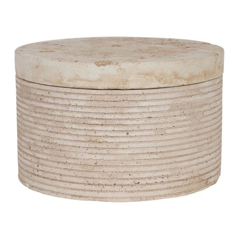 Travertin grande boîte ronde crème, H 4 po x l 6 po x P 6 po