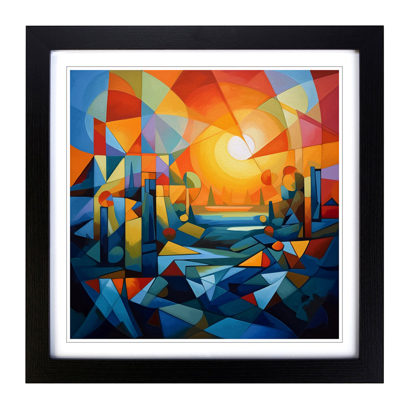 Sunrise Cubism No.4 - Framed Print, Black