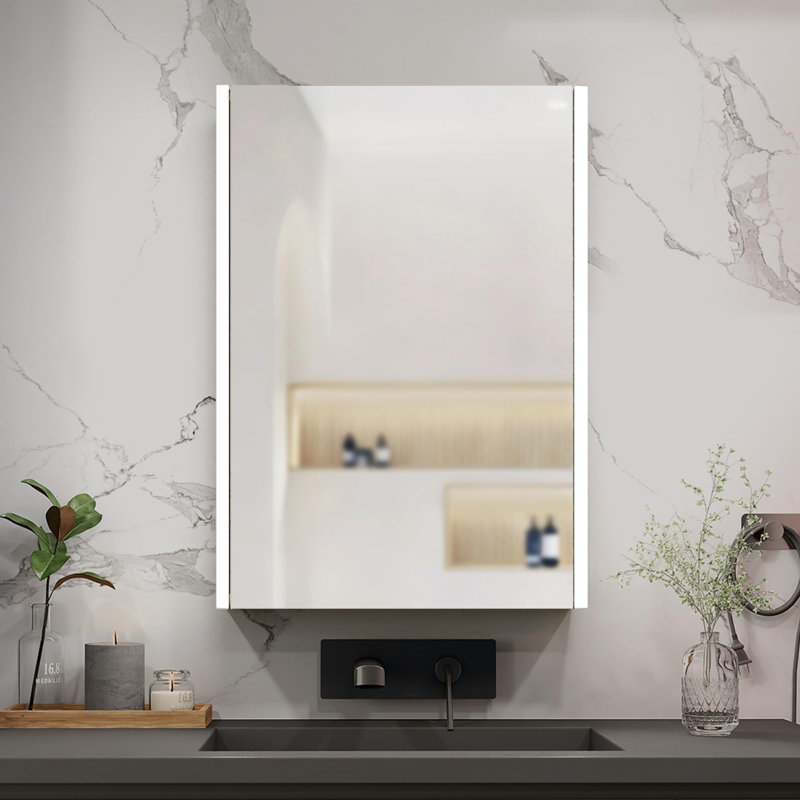 Wall-Mounted Lighted Bathroom Medicine Cabinet With Mirror, Natural
