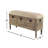 Wood Intricately Carved Floral Room Brown Storage Bench with Cream Burlap Top
