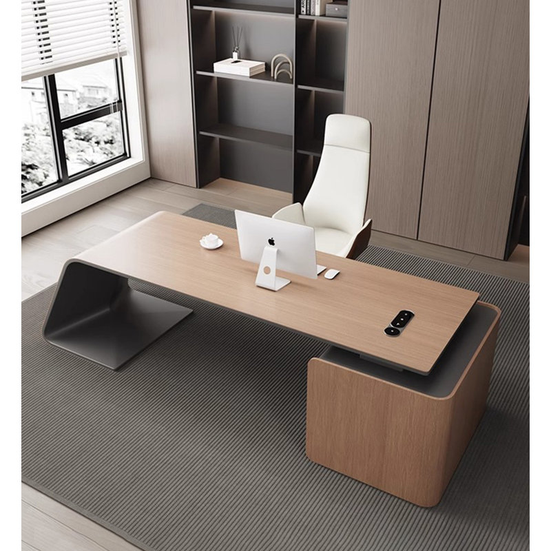 Practical Large Desk with 3 Drawers and Asymmetrical Base, 29.5" H x 86.6" W x 31.5" D