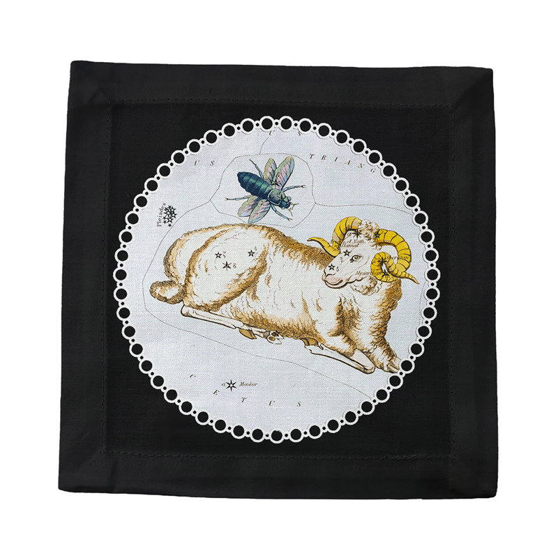 Zodiac Aries Cotton Sateen Cocktail Napkins, Black