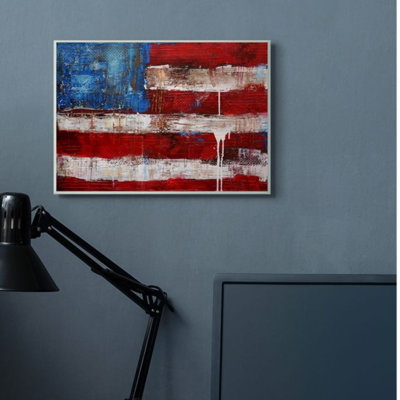 «Rustic United States Flag with Dist Paint Paint Drip» par Erin Ashley - reproduction d'art