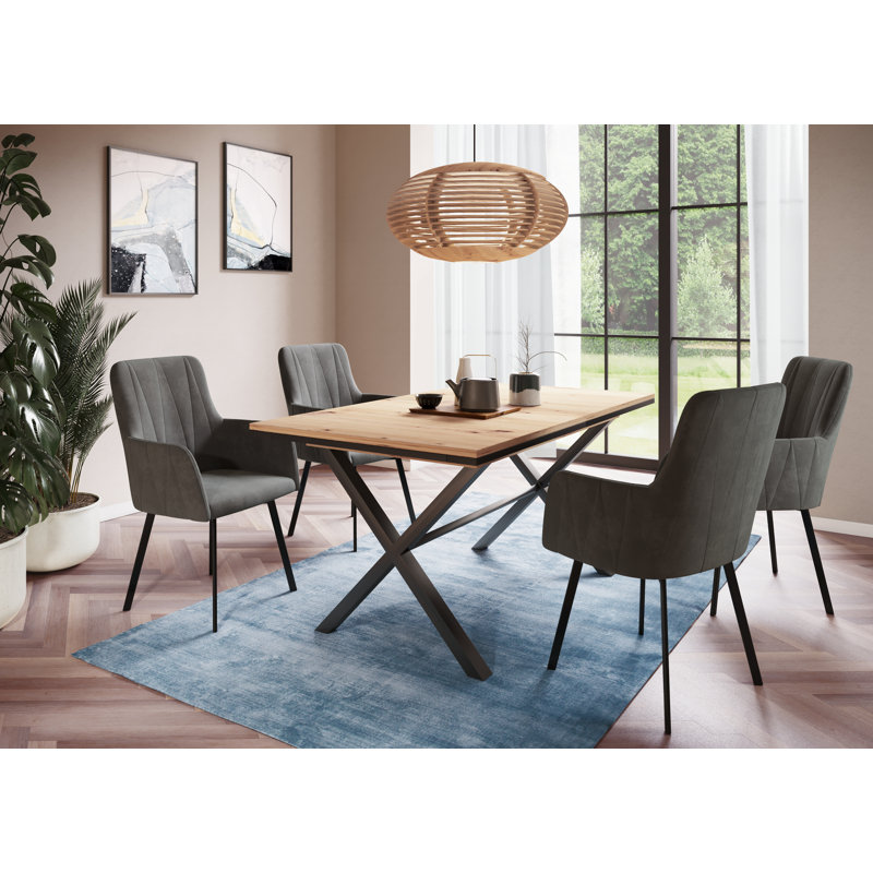Sybil Extendable Metal Base Dining Table, Artisan Oak
