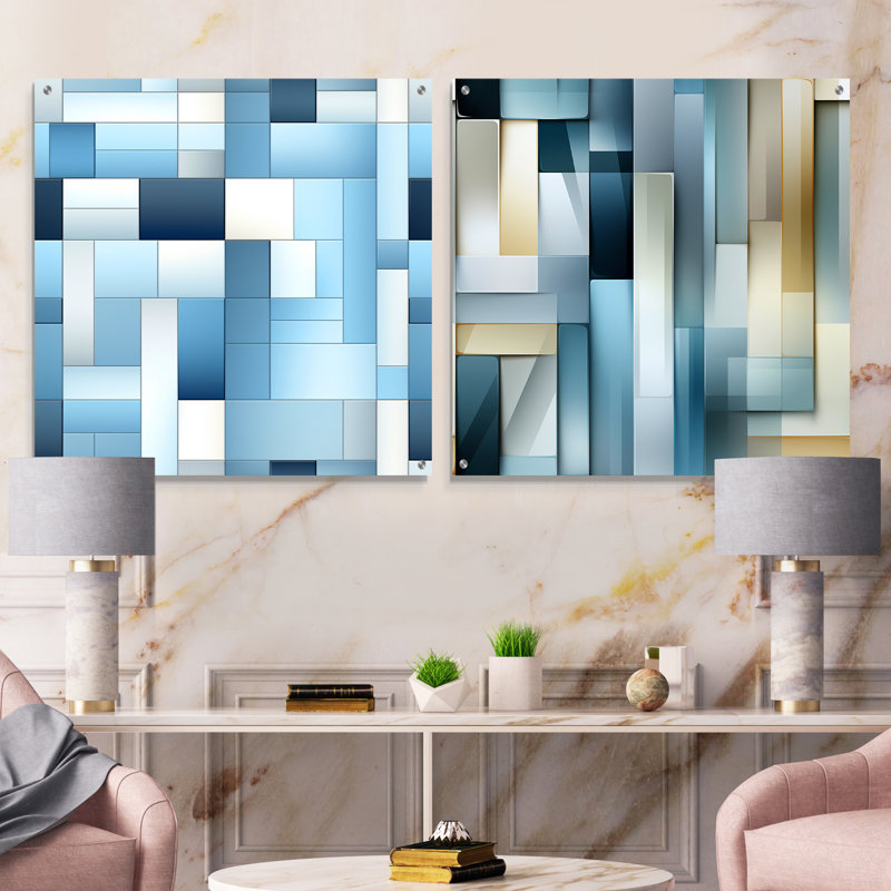 Clennon - Ensemble de 2 peintures murales abstraites en acrylique, H 36 po x l 73 po