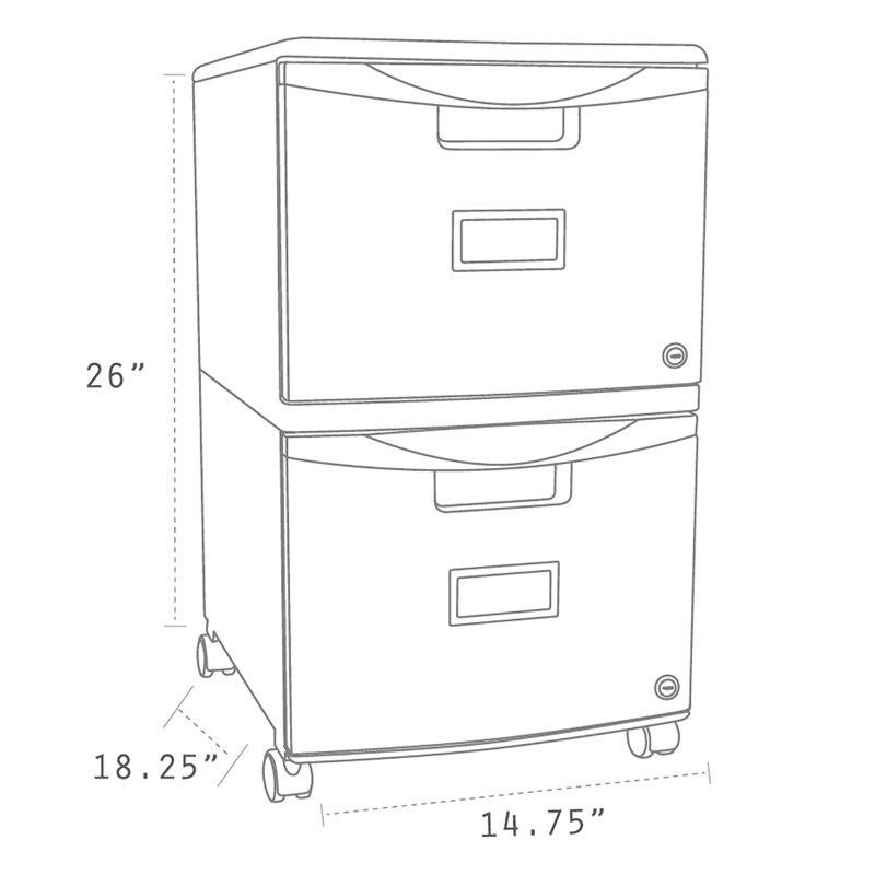  2 Drawer Mobile File Cabinet With Lock, Gray, Gray