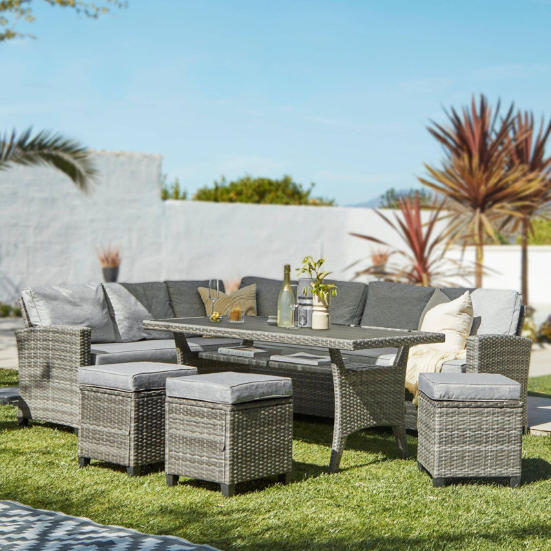 Allena 9 - Person Garden Lounge Set with Cushions, Grey, Grey, Grey