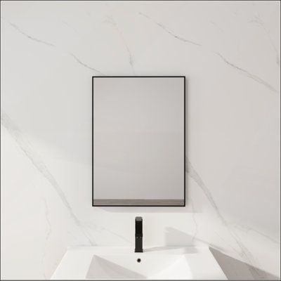 20'' Black Aluminum Frame Bathroom Mirror, Rectangular Wall Mounted, Distortion-Free Reflection, Durable and Stylish
