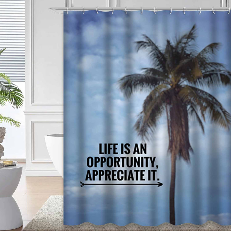 Rideau de douche avec 12 crochets Motivation Inspiration Journey Live, L 72 po x l 78 po