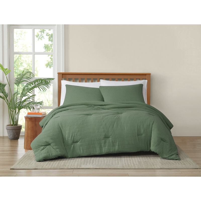Ensemble d'édredon délavé froissé Trely Soft, Édredon pour lit simple TG + 1 taie décorative, Vert
