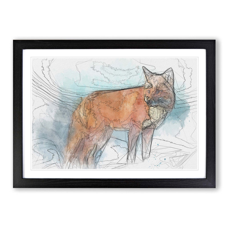The Red Fox in Abstract - Picture Frame Graphic Art Print, Black Framed, 62cm H x 87cm W x 2cm D
