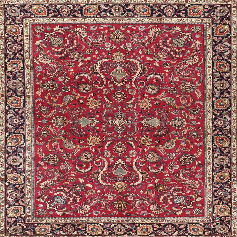 Tapis traditionnel rouge / noir Pearces, Rond 5 pi