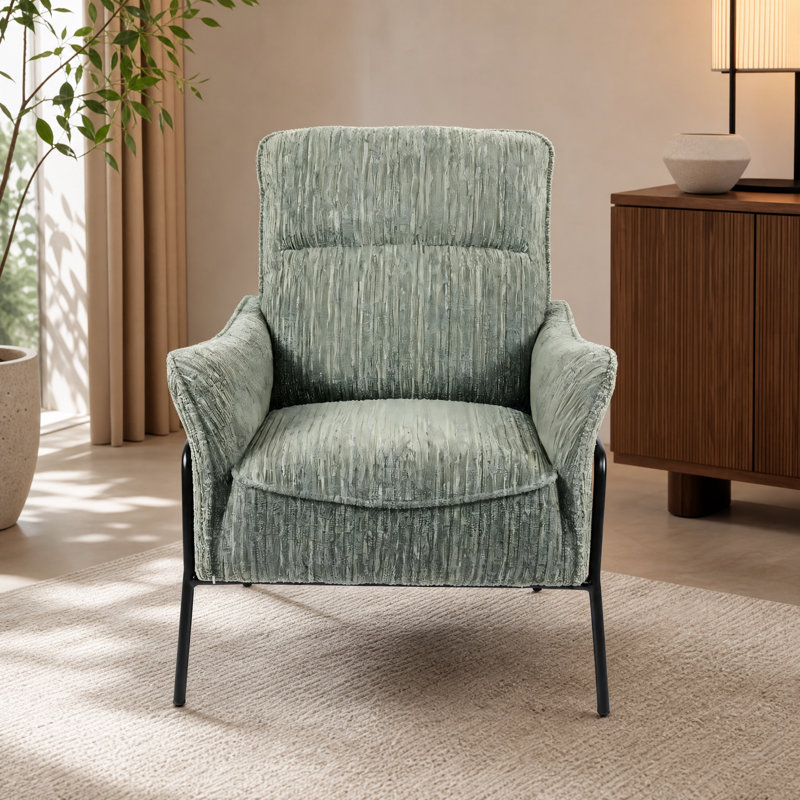 Chaise d'appoint rayée en tissu avec structure en métal, Green