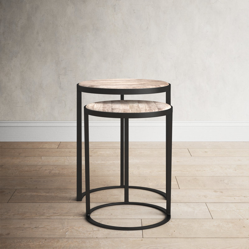 Akio Minimalist Nesting End Table Set, Black