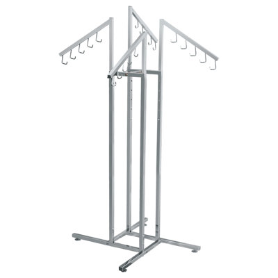 48"-72" H X 34" W – 4-Way Clothing Rack With Waterfall J-Hook Arms | Chrome