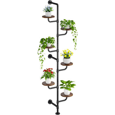 Plant Stand Indoor, 6-Tier Plant Shelf, Tall Wall Mounted Metal Pole & Rotating Wooden Board Plant Holder For French Window, Corner, Home Decor