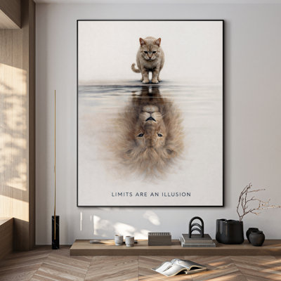 Très grande reproduction d'art sur toile - Motivation du chat et du lion
