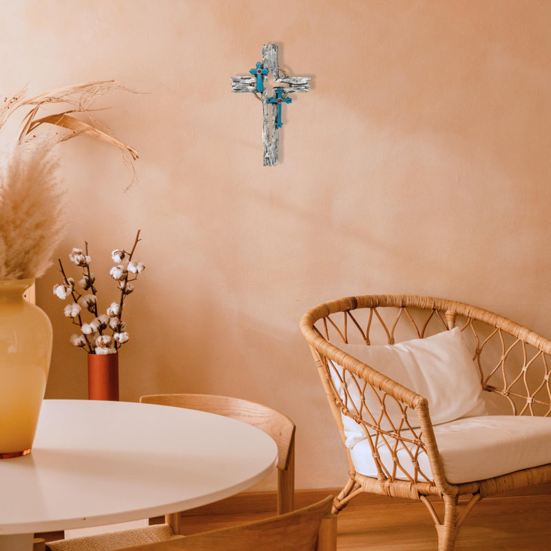 Faux bois flottant en résine avec motif crucifix turquoise Southwestern