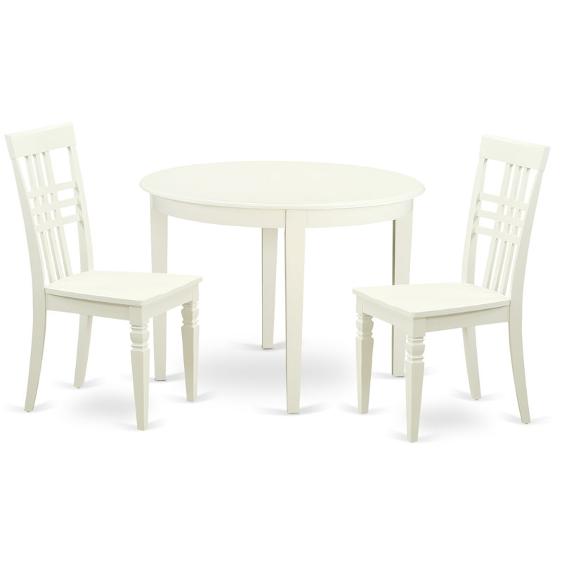 3 Piece Dining Set Contains a Round Kitchen Table and 2 Dining Chairs, 42x42 Inch, Linen White, 3 Pieces: Table, 2 Chairs