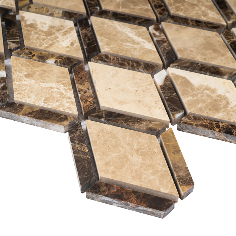 Emperador Natural Stone Grid Marble Look Mosaic Wall Tile, Brown/Beige